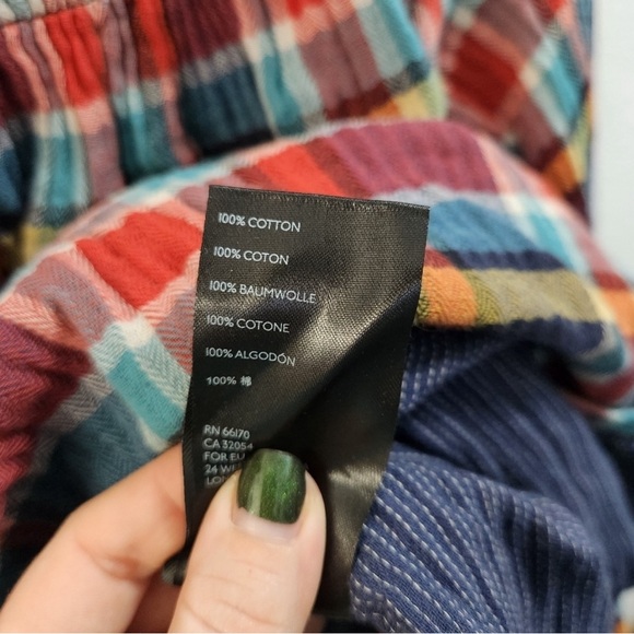 Free People We The Free Smocked Plaid Boho Top S - Picture 7 of 12